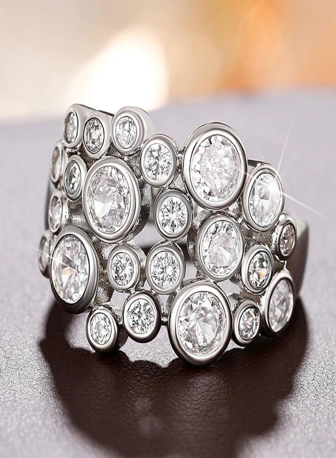 RKKOJJO 925 Sterling Silver Shiny Gemstone Ring 18K Cubic Zirconia Promise Cocktail Rings CZ Diamond Multi Row Ring Eternity Engagement Wedding Band Ring for Women Size 10 - Image 2